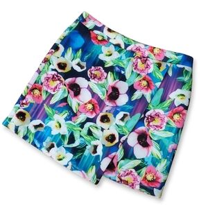 Attention Size L Skirt Neoprene Floral Mini Faux Wrap Party Pink Neon Stretchy